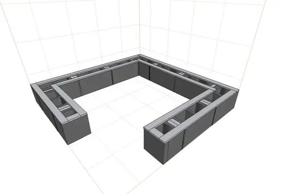 Concrete block foundation course laid out in Pro100 3D design software