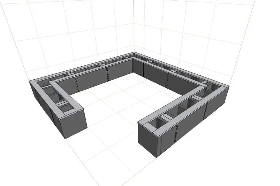 Concrete block foundation course laid out in Pro100 3D design software