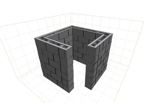 Concrete block wall assembly with bond beam and door opening modeled in Pro100
