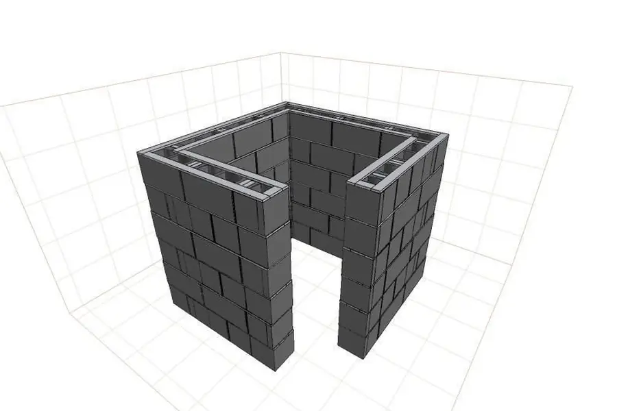 Concrete block wall assembly with bond beam and door opening modeled in Pro100